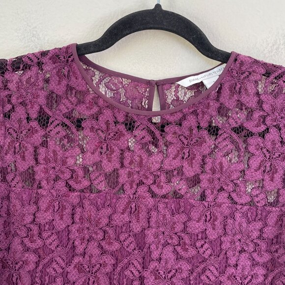 Diane Von Furstenberg Womens 4 Purple Lace Overlay Short Sleeve Dress - Picture 8 of 10